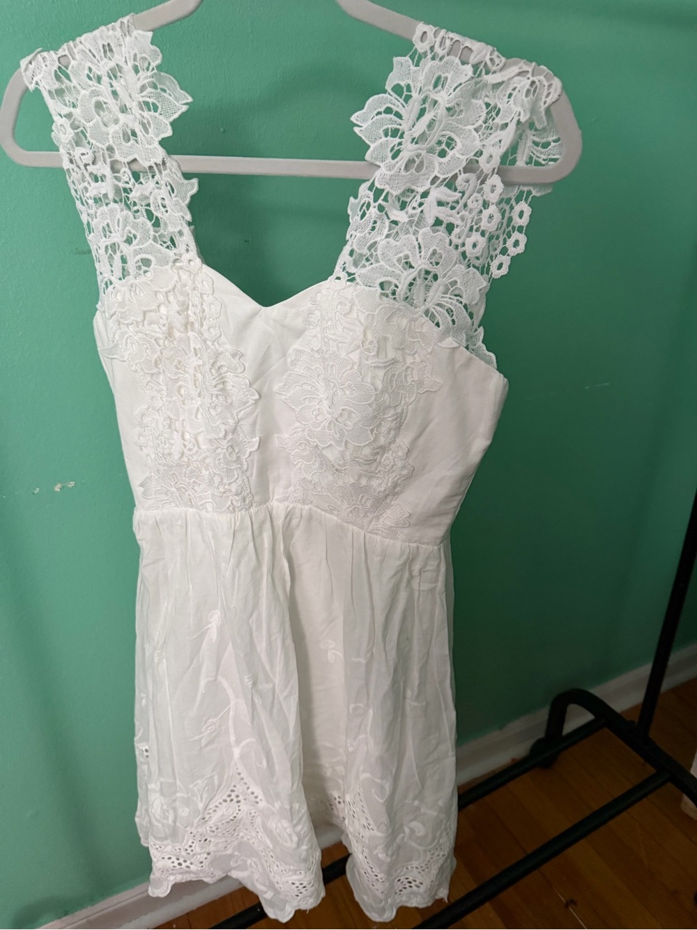 White Lace Sundress with Floral Crochet Straps